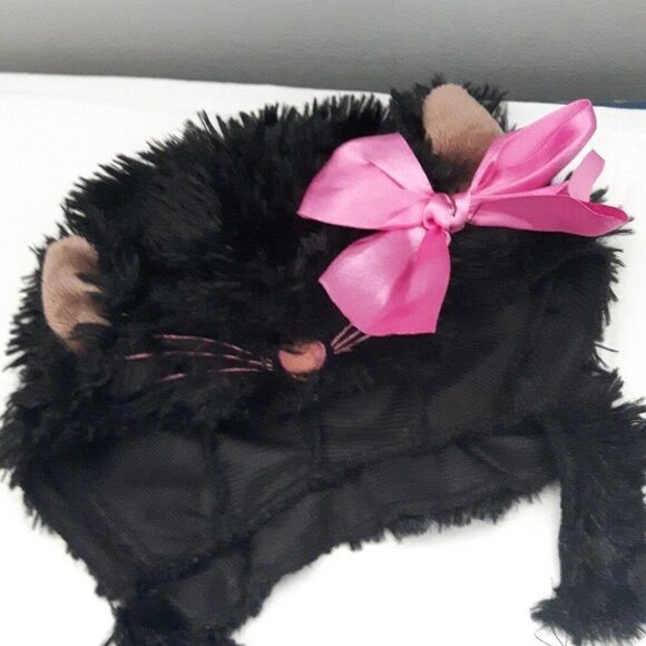 HALLOWEEN COSTUME black cat TWO piece Plush jumpsuit hat cat ears pink bow Baby - Picture 4 of 5